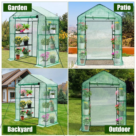 Walk In Outdoor Greenhouse 28 By 57 By 76 Inches 3 Tiers And 4 Shelves Durable PE Cover Screen Windows Portable Garden Plant House For Outside And Indoor Use Ideal For Seed Starting Year Round Plant Growth Protects From Cold Rain Pests And Rodents