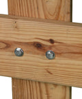 Two 3/8-16 x 1in stainless steel hex bolts installed through a wooden beam