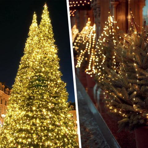 200 Led 72Ft Outdoor Solar String Lights Waterproof With 8 Modes Twinkle Warm White For Patio Tree Christmas Party Wedding Decor No Wiring Needed Perfect For Outdoor Living Spaces Gardens Backyards And Holiday Displays illuminating large trees and bushes at night.