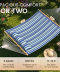 Two Person Double Hammock With Spreader Bar For Patio And Backyard Use 500 Lbs Capacity Flat Wide Bed Cozy Pillow Carry Bag