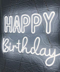 Bright Happy Birthday Neon Sign LED Light With Dimmable Switch For Backdrop Large Birthday Party Decoration on brick wall