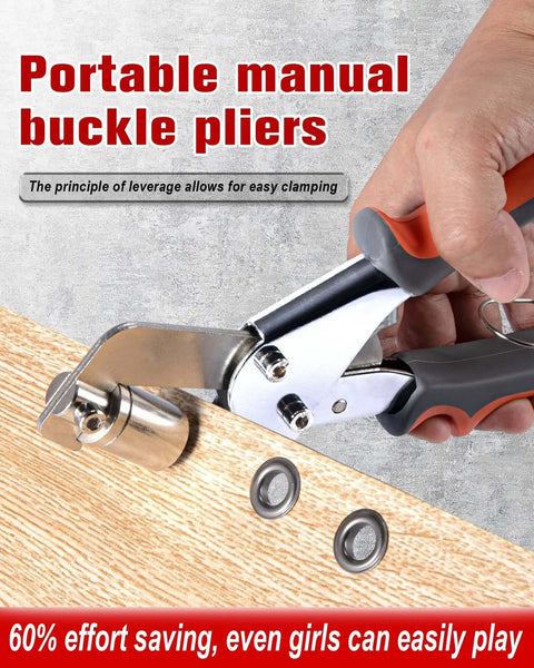 Pro Grade Grommet Kit With Hammer And Bag Includes 200 10mm And 300 6mm Grommets Two Hole Puncher And Eyelet Tool pliers in use