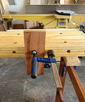 Quick-Adjust Vertical Workbench Hold Down Clamp For Three Quarter Inch Dog Holes, No-Slip Grip, serrated post in use