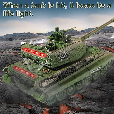 Remote Control King Tiger Tank Toy For Kids Dope 1:28 Scale 9 Channel RC Military Vehicle with lights and turret action