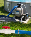 Heavy Duty 1.5 Inch By 50 Foot Pool Backwash Hose With Clamp For Filter Backwash And Pool Drainage Flexible Lay Flat Blue For Sump Pump Discharge And Inground Draining installed on a pool filter system