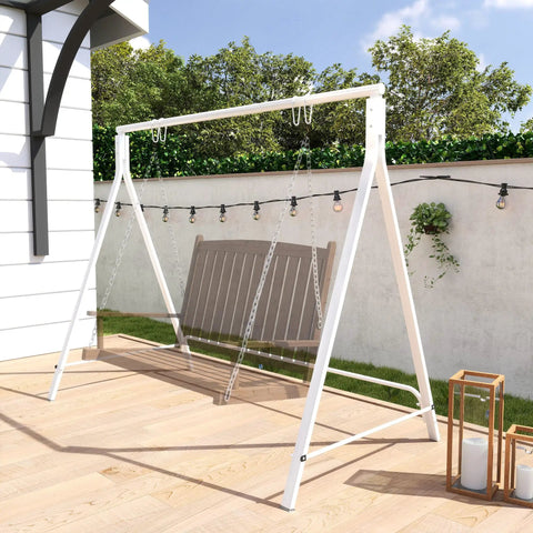 Heavy Duty Metal Porch Swing Stand For Outdoor Use 528 Lb Weight Capacity A Frame Hanging Chair Stand For Backyard Patio Lawn Playground White Stand Only
