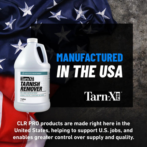 Pro Grade Tarnish Remover 1 Gallon For Jewelry And Metal Restoration Made in USA with American flag backdrop