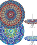 Two Pack Round Outdoor Tablecloths With Umbrella Hole Anti Wrinkle Polyester Hidden Zipper Elastic Edge Fit For 45 To 53 Inch Tables Mandala Design