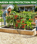 Six Panels Black Chicken Wire Garden Fence Set Keeps Critters Out Of Veggies And Lets You Shape It Into Rectangles Or Squares Includes Stakes For Raised Beds installed around a vegetable garden bed.