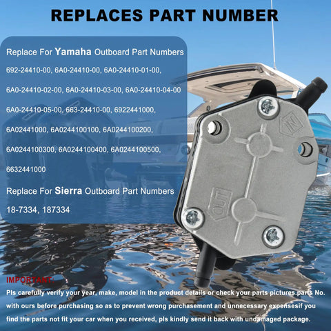 Outboard Fuel Pump Replacement For 2 Stroke Motors 25HP 30HP 40HP 50HP 55HP 60HP 75HP 90HP Replaces 692-24410-00 Visible