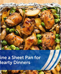Baked chicken and vegetables on Heavy Duty Aluminum Foil Roll Beefy Strength 12 Inch Wide 50 Square Feet