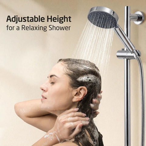 Adjustable Shower Head With Slide Bar And Extra Long Hose Set 5 Function Handheld Shower Head For Spa Like Showers Full Coverage