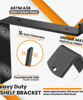 Six Pack 8 Inch Z Shelf Brackets With Lip For 7.25 Inch Boards, black steel with countersunk hole and matte finish