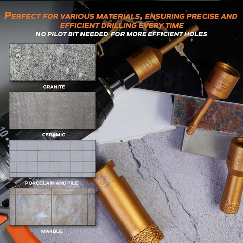 KSEIBI diamond hole saws, 1-3/8 inch diameter, orange vacuum-brazed core drill bits for porcelain, ceramic and granite.