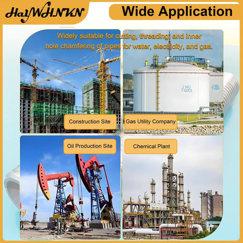 Heavy Duty Electric Pipe Threader Cutter Machine That Makes Short Work Of Steel Copper And Galvanized Pipe Up To 3 Inches with applications in construction, gas, oil, and chemical industries.
