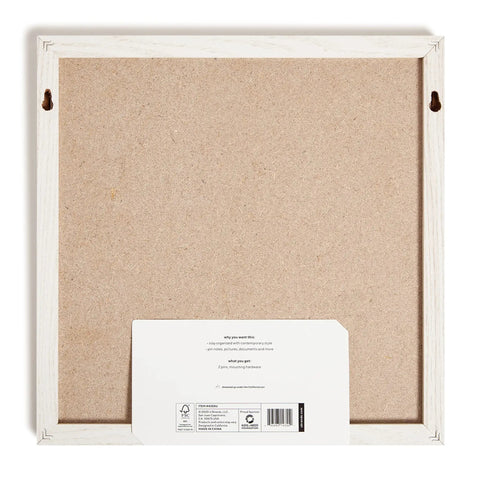 Back view of Rustic Linen Bulletin Board 14 By 14 Inch With White Wood Frame showing mounting options