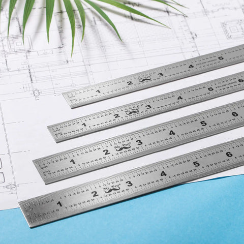 Beefy Machinist Ruler Set Four Pack Stainless Steel With Six Eight Twelve And Fourteen Inch Lengths In Metric And Imperial