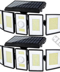 Solar Motion Sensor Flood Lights For Outdoors IP65 Waterproof With Remote Control 3 Modes Super Bright 300 LED Security Floodlights 2 Pack