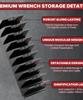 40 Piece Modular Wrench Organizer Set For Drawer Storage With Metric And SAE Labels showing storage details and labels.