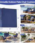 Outdoor Chair Cushions Set Of 4 Waterproof 19X19X3 Inches With Handles And Ties Navy Blue For Patio Furniture Indoor Outdoor Use