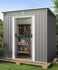Durable 6x4 Outdoor Metal Storage Shed With Sliding Lockable Doors Bright Clear Panel Windows Built To Last And A Super Handy Tool And Bike Shed For Backyard Or Patio Weatherproof Dark Gray
