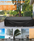Patio Furniture Covers Rectangle For Outdoor Tables And Sectional Sets 90 Inch Long By 64 Inch Wide By 28 Inch High Heavy Duty Waterproof All Weather Wind Resistant Black Cover With Secure Straps And Elastic Hem on patio against weather elements.