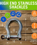 Built Different 316 Marine Grade Stainless Steel D Ring Shackles Heavy Duty Anchor Rigging Hardware For Sailboats And Boats 5 16 Inch Mini Bow Shackle with dimensions shown.