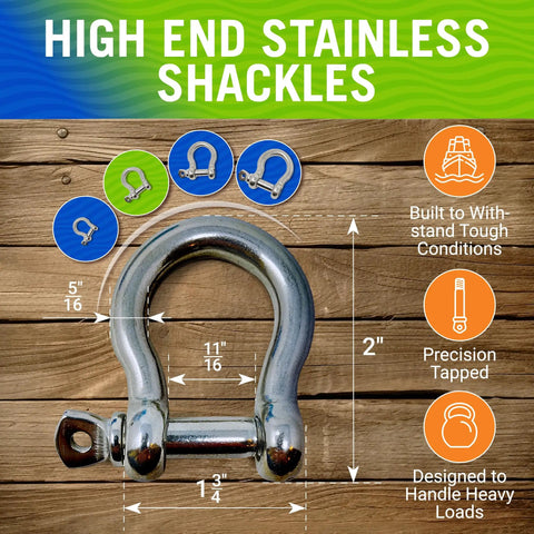 Built Different 316 Marine Grade Stainless Steel D Ring Shackles Heavy Duty Anchor Rigging Hardware For Sailboats And Boats 5 16 Inch Mini Bow Shackle with dimensions shown.