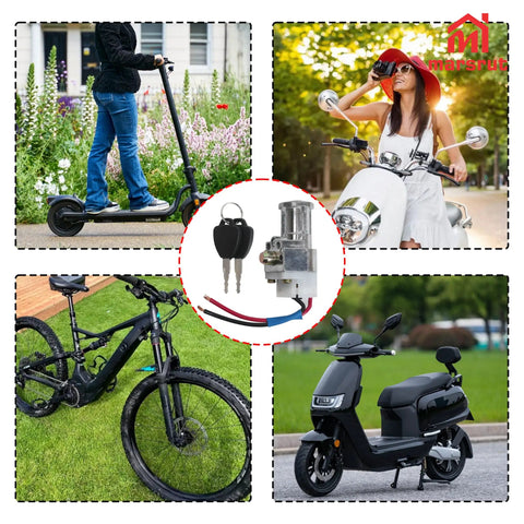 Ignition Switch Kit For E Bikes And Scooters With 2 Keys Heavy Duty Lock Cylinder Replacement Part On Off Switch Pre Wired Connector Fits Electric Bicycles Motorcycles ATVs And More