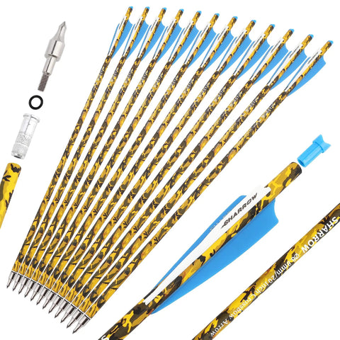 Carbon Crossbow Bolts With Removable 125 Grain Tips, 16 17 18 20 22 Inch, Camo Shaft, Low Hand Shock, Straight Flight Arrows