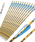 12 Pack 20 Inch Carbon Crossbow Bolts With 125 Grain Removable Tips, Camouflage Shaft, shown in spread formation