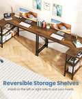 L Shaped Desk 47 Inch Computer Desk for Home Office and Gaming, Corner Desk With Reversible Storage Shelves in Rustic Brown