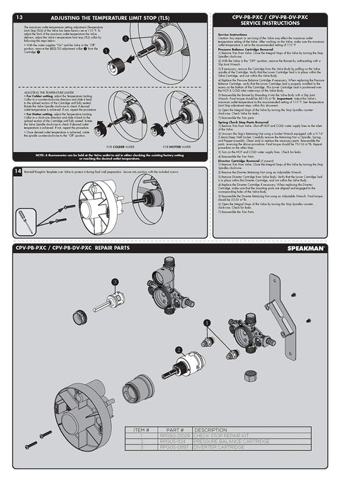 Instruction manual for Sentinel Mark II Pressure Balancing Diverter Shower Valve With Crimp Inlet Connections assembly and parts guide.