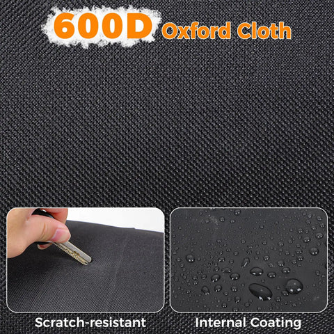 Close-up of 600D Oxford fabric showcasing scratch resistance and water resistance for Fillable Sandbags 100 Lb Umbrella Base Weights 2 Pack Beefy Weatherproof Heavy Duty Sand Bags For Outdoor Furniture Umbrella Stands Cantilevers Poolside Garden.