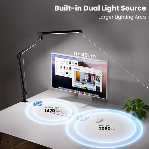 Clamp On Desk Lamp With Eye Care, Swing Arm And Stepless Dimming, Adjustable Color Temperature 3000K To 5500K, 12W on desk