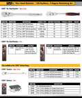 GearWrench poster listing One Quarter Inch Drive 120XP Teardrop Flex Head Ratchet with details on drive sizes and features.