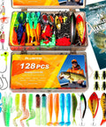 All In One Fishing Tackle Box With 128 Pieces Lures And Step By Step Handbook For Freshwater Bass Anglers Beginners Gift