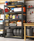 Workhorse Heavy Duty Steel Garage Shelving With Smooth Edges For Garage Basement Shed And Pantry Stable Durable Storage With Rolled Edge Uprights Scratch Resistant Coating Anti Tip Kits For Safe Easy Organization in garage with tires and tools