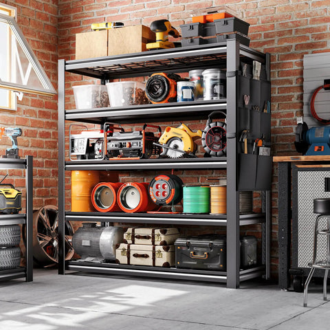 Heavy Duty Garage Shelving Unit 2500 Lbs Total Load, 5 Tier Metal Shelves With Tool Storage Bag, Adjustable Industrial Storage For Basement And Garage Organization, 38.2 W x 66 H x 16 D in garage