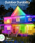 House illuminated with Outdoor String Lights for Patio and Backyard LED Waterproof Shatterproof Bulbs 300 ft Total 75 ft Each 4 Pack