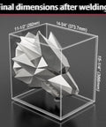 Dimensions of welded wolf sculpture from Wolf Head Welding Practice Kit For Beginners And Pros in 3D view, 14 pieces, 201 stainless steel.