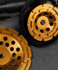 Top Tier Double Row Segmented Diamond Concrete Grinding Wheel For 4 1/2 Inch Angle Grinders 5/8-11 Arbor close-up of wheel details.