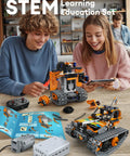 Kids building models with Five In One STEM Remote Control Building Kit With 392 Pieces For Kids Ages 6 12 Build A Tank Robot ATV And More DIY Science Toys Gift Idea For Boys And Girls