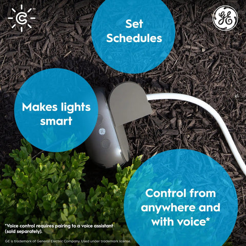 Cync Outdoor Smart Plug With Bluetooth And Wi-Fi Weather-Resistant Outdoor Outlet Socket in garden with scheduling feature