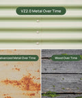 Comparison of VZ 2.0 metal durability versus rusted metal and aged wood for Olive Green 17 Inch Tall Nine In One Metal Raised Garden Bed Kit
