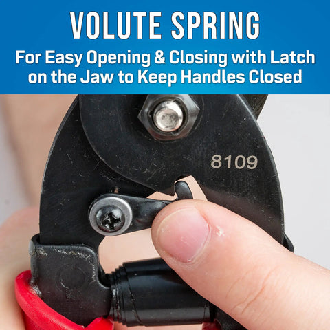 Tabbing Shear 8-1/2 Inch Pro Grade Tool With Precise Ground Blades Ergonomic Grip Handles Easy Open Volute Spring Jaw Latch detail