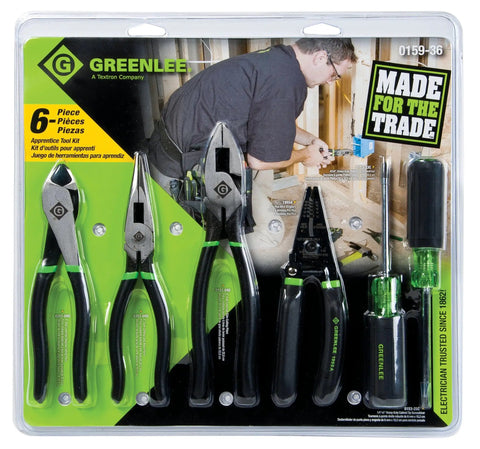 Six Piece Electricians Tool Set For Apprentices With Dipped Grip Pliers And Long Nose Diagonal Cutters Eight Inch, Side Cutting Pliers Too, Durable Taiwan Made Hand Tools For Quick Fixes And Everyday Electrical Work Grab And Go Ready in packaging.