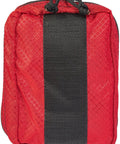 Front view of red North American Rescue compact blood-control kit bag with black center strap.