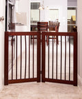 Extension Kit For 360 Configurable Walk Through Folding Pet Gate In Walnut Finish, 30 Inch Wide blocking kitchen entrance