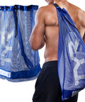 Alliance Mesh Equipment Bag For Swim Gear And Gym Essentials, Breathable Quick Dry Mesh Backpack on back showing size and design
